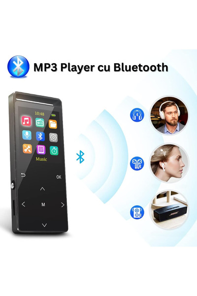 Velixo MP3 Player 1.8" Touch, BT 5.0, 64GB, SD 128GB, Speaker, HiFi, FM, Recorder, USB-C, Case, Headphones