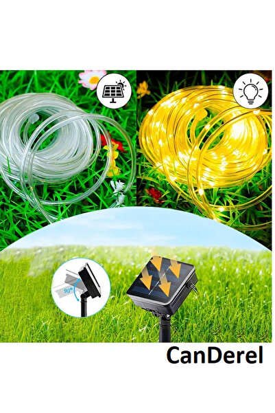 TeknoClass Hortum Kaplama Sarı Solar Güneş Enerjili 12 Metre 100 Led Şerit Led Aydınlatma Dekorasyon Dış Mekan