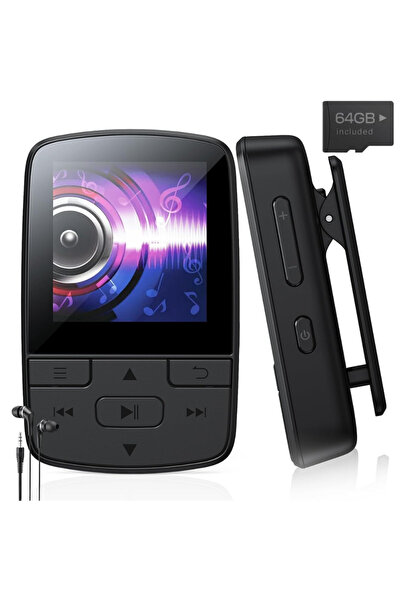 Velixo Mini MP3 Player 1.4", BT 5.2, 64GB, SD 128GB, Clip, HiFi, FM, Recorder, USB-C, Headphones,Stopwatch