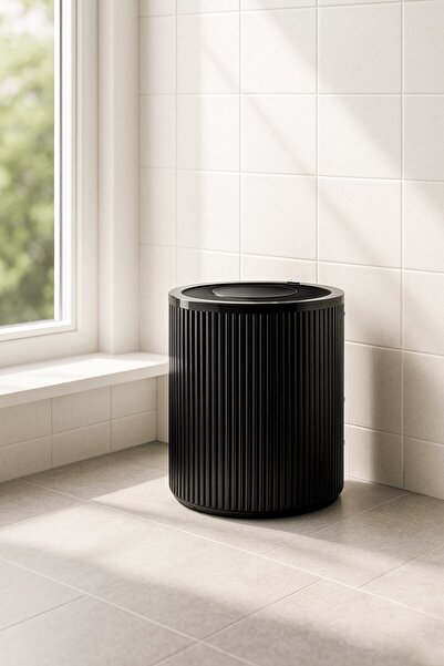 Sas Haus Lines Serisi Siyah Akrilik Çöp Kovası – Silindir, 5 Litre, 25cm, Kolay Temizlenir - 3372