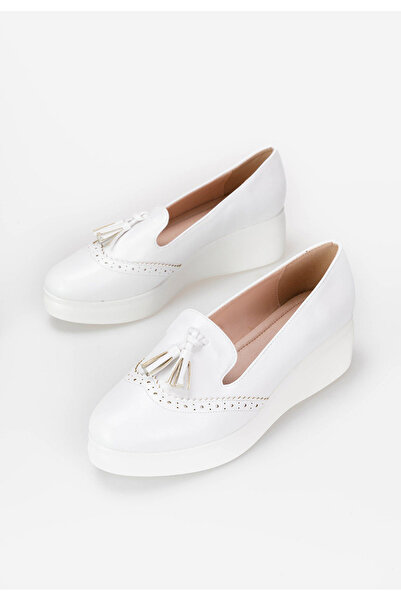 B T Shoes Bílé mokasíny na platformě Olbia