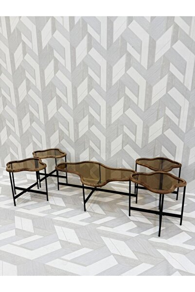 DEC24 5-piece honey glass tea table set with wood ends