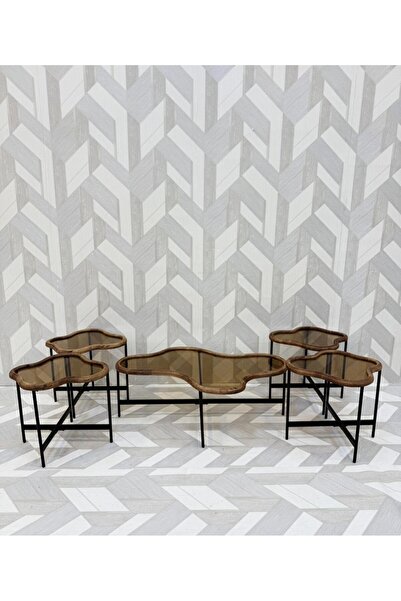 DEC24 5-piece honey glass tea table set with wood ends