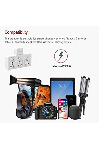 Hope Multi Plug Power Extension Socket Adapter, 3 Way Universal Wall Electrical Extender Outlet, U