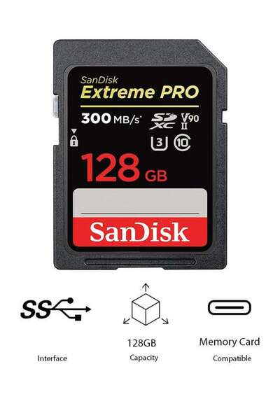 SanDisk 128GB Extreme PRO SDXC Memory Card up to 300MB/s, UHS II, Class 10, U3, V90, Black