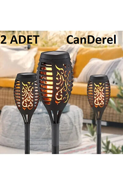Canderel 2 Adet Alev Efektli Solar Led Güneş Enerjili Bahçe Lambası Aydınlatm...