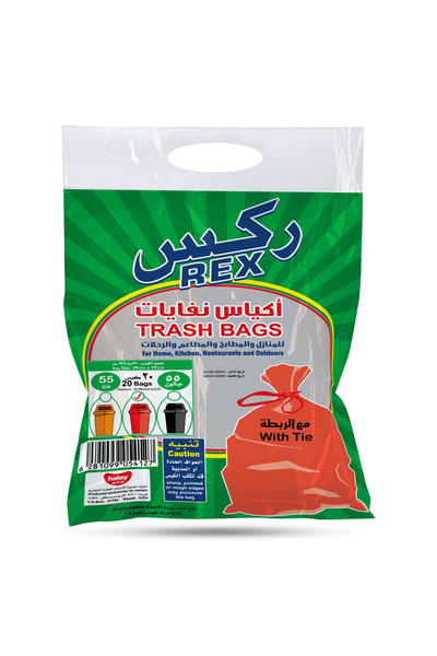 REX Garbage Bag, 55 Gallon, 30'S Tie