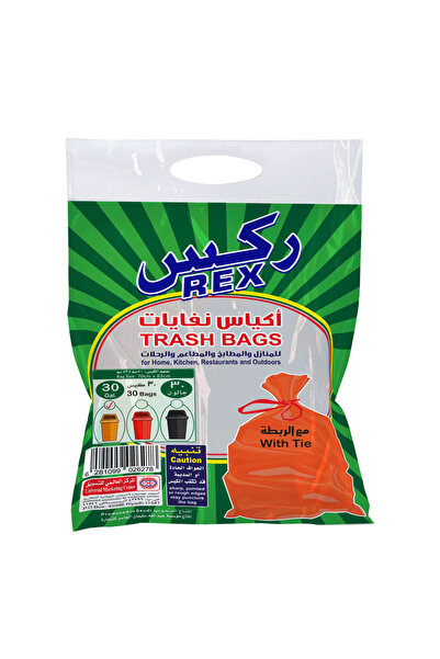REX ربطة عنق كيس قمامة ملونة، 30 جالونًا
