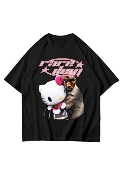 StartMore Siyah Kanye West Hello Kitty unisex dtf baskılı