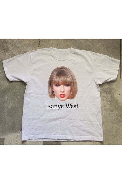 StartMore تي شيرت أبيض كبير الحجم من كاني ويست تايلور سويفت