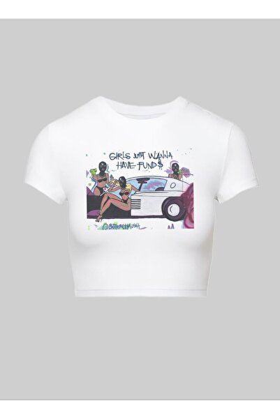 StartMore تي شيرت أبيض مطبوع من Pinterest Y2K قصير من الليكرا ضيق