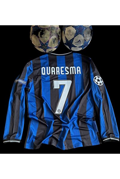 kombinezyum İnter/milan 2010 Şampiyonlar Ligi Finali # QUARESMA # #7# Uzun Kol Retro Futbol Forması Baskılı