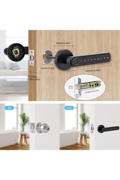 Taimi Smart Aluminum Alloy Door Lock with Fingerprint, Password and Key Door Handle for Home Black