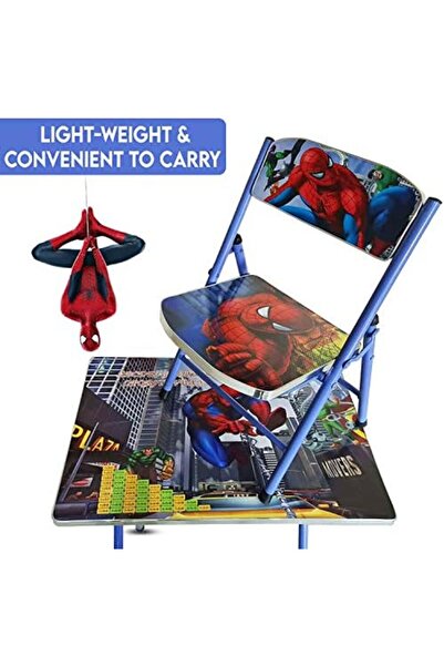 Generic Foldable Wooden Study Table and Chair for Kids - Spiderman Cartoon Desk Set