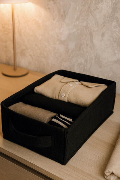 YUNUSOĞLU HOME Black Closet Organizer, Laundry, Toy Organizer, Storage Box, Felt Basket Organizer 38X25X13 cm