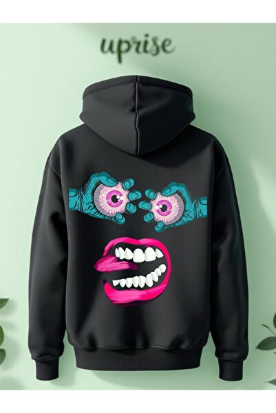 Vordevia Hanorac Monster Neon Color cu imprimeu Cotton 3 Thread O supradimensionat