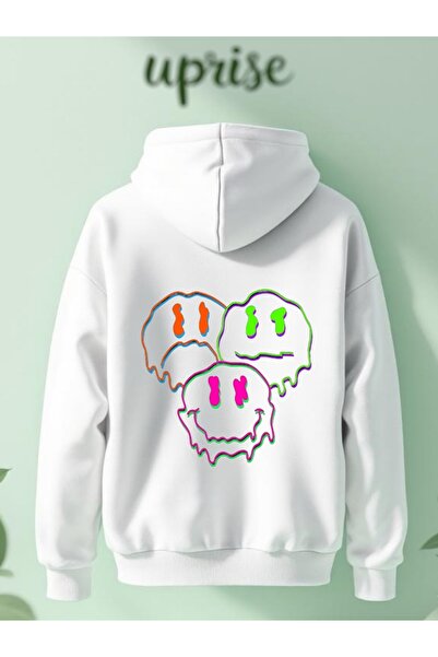 Vordevia 3 Fețe Neon cu Imprimeu de Expresie Sweatshirt Oversize din Bumbac cu 3 Fire