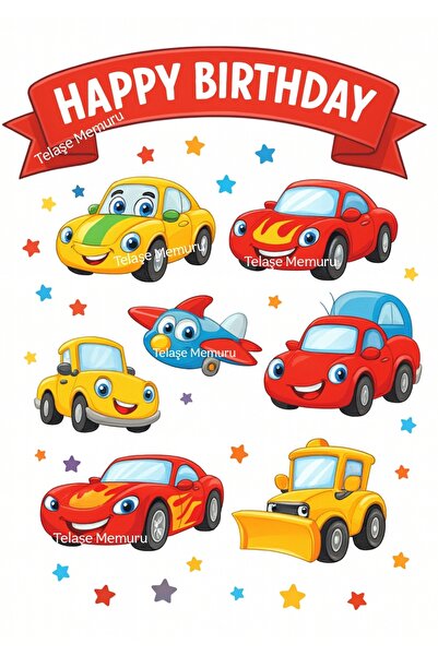 telaşe memuru Arabalar Temalı Yenilebilir Cupcake ve Pasta Resmi Baskısı - Ye...