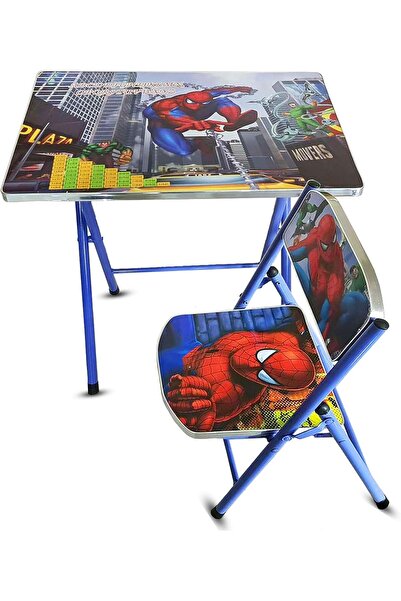 Generic Foldable Wooden Study Table and Chair for Kids - Spiderman Cartoon Desk Set