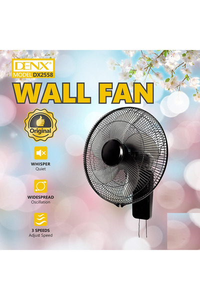 Denx DX2558 3-speed wall fan with quiet cooling and wide, efficient air distribution