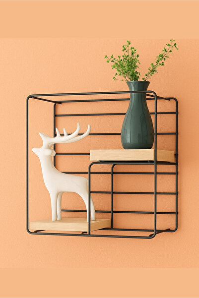 Suntel Modern Siyah Metal Altıgen Raf – 30 cm Dekoratif Duvar Rafı