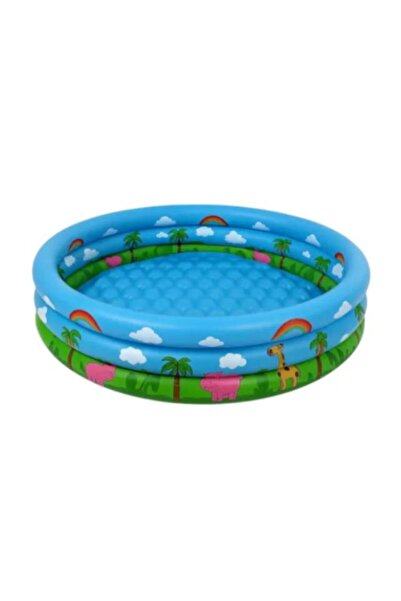 OEMN Inflatable Round Pool for Kids with Jungle Animal Print, 61 x 22 cm, Blue