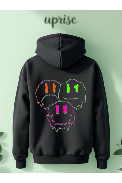 Vordevia 3 Fețe Neon cu Imprimeu de Expresie Sweatshirt Oversize din Bumbac cu 3 Fire