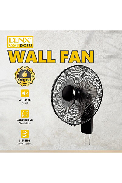 Denx DX2558 3-speed wall fan with quiet cooling and wide, efficient air distribution
