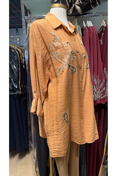 sırma giyim %100 Keten nakışları olan gömlek