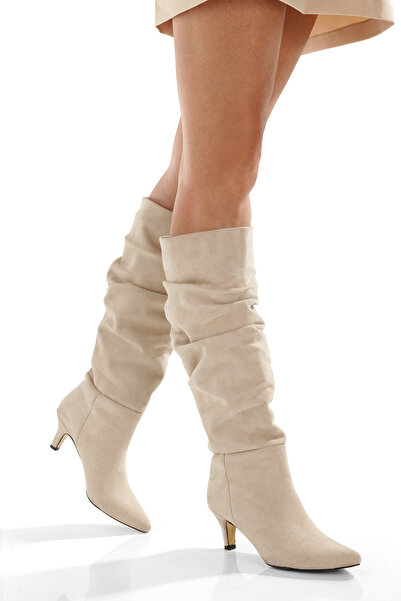 PAYZİN '' HAZAL '' Bőr velúr hegyes orrú, 5 cm-es vékony sarkú, fújt felsőrészű csizma új szezonban