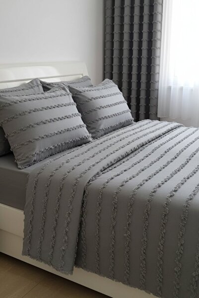Madame Dower Wave Nordic Gray Stripe Bedspread Set 260X250 cm + 4 Pillowcases