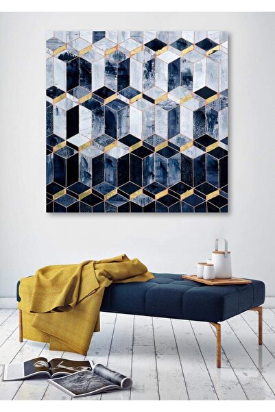 Today Idea لوحة فنية جدارية تجريدية هندسية حديثة من تصميم Today Idea، باللون الأزرق الداكن، جاهزة للتعليق، مقاس 32 × 32 بوصة