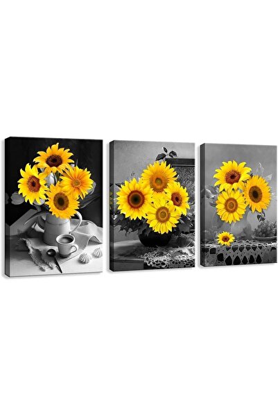 Today Idea مجموعة من 3 قطع من لوحات عباد الشمس الجدارية المصنوعة من القماش، مقاس 40×50 سم - مؤطرة بواسطة