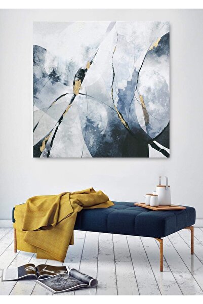 Today Idea لوحة فنية جدارية تجريدية ثلاثية الأبعاد من قماش باللون الأزرق النيلي