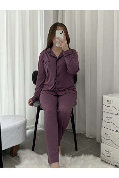 Lena Homewears Set de pijamale Milan liliac cu model stea neagră
