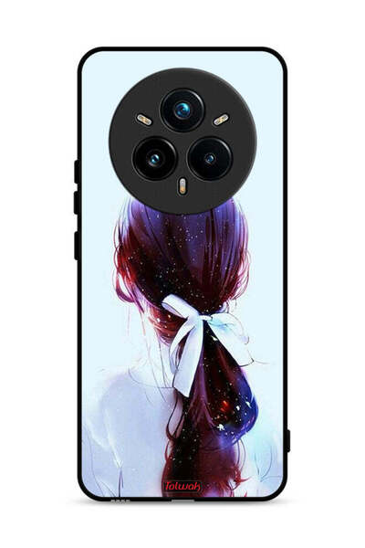 Tolwak غطاء حماية لهاتف Realme 14 Pro Plus 5G مع ربطة شعر وفن فتاة مع رباط شعر