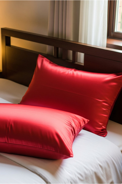 pistore Red Silk Satin Pillowcase 50 X 70 Set of 2
