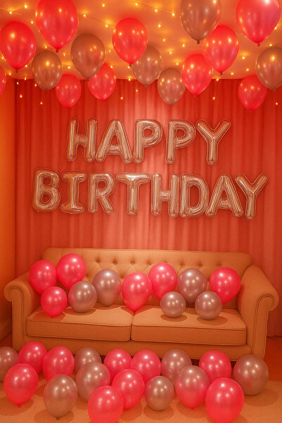 Baloncu Nene Happy Birthday Foil Set Pink Silver Balloon Party Birthday Decoration Set
