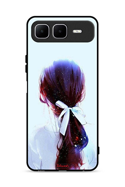 Tolwak غطاء حماية لجهاز Infinix Smart 10 Plus بتصميم ربطة شعر مع رباط شعر وفن...