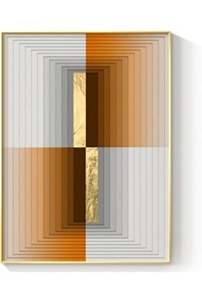ALAYRA International Framed Geometric Canvas Art 70x140 cm – Golden Stripes W...