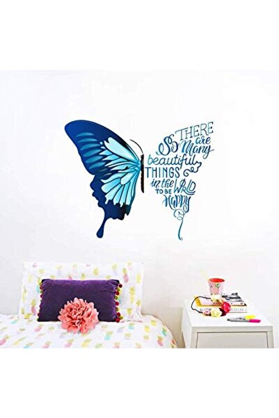 Today Idea ملصق حائط من الفينيل بتصميم فراشة زرقاء ملهمة من ALAYRA مقاس 70×90...