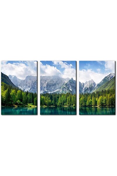 Today Idea مجموعة من 3 لوحات فنية جدارية من القماش - بحيرة فيروزية، غابة، منظ...