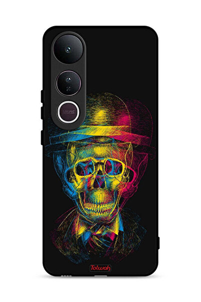 Tolwak غطاء حماية فيفو V50 لايت بتصميم جمجمة وقبعة ملونة وفن خيالي