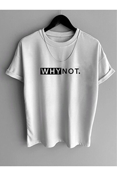 Flood Of Style Унисекс бяла тениска с принт Why Not, овърсайз