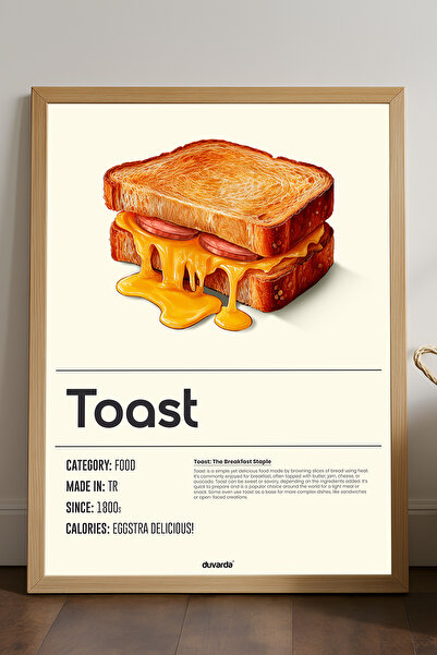 Duvarda Toast Ahşap Çerçeveli Poster, Dekoratif Mutfak Duvar Tablosu