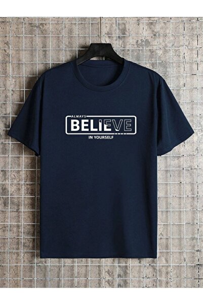 Flood Of Style Unisex Navy Blue Believe με τύπωμα oversized