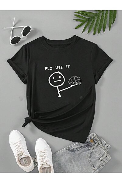 Flood Of Style Unisex Negru Plz Use It cu imprimeu supradimensionat