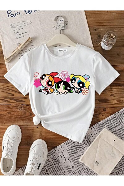 Flood Of Style Γυναικεία Λευκή Χρώματα Powerpuff Girls με τύπωμα oversized