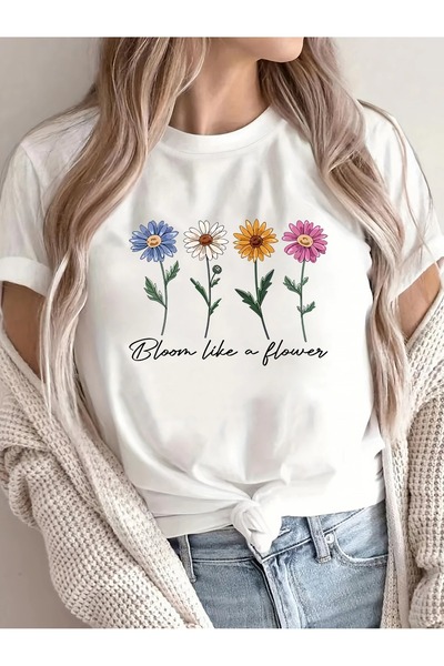 Flood Of Style بلوزة نسائية بيضاء مطبوعة بنقشة زهور مقاس كبير