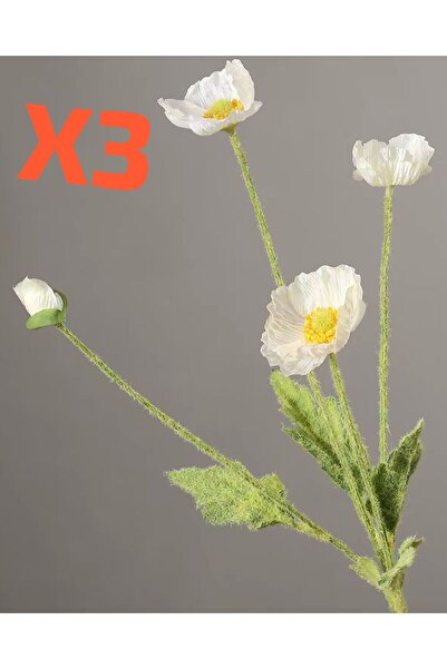 Lilac Home Yapay Gelincik Dalı 3 Adet 4’Lü Gelincik Seti Beyaz